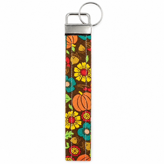Keychain Wristlet, Fall Floral Pumpkin, Handmade Fabric Keychain, Cute and Trendy Accessories