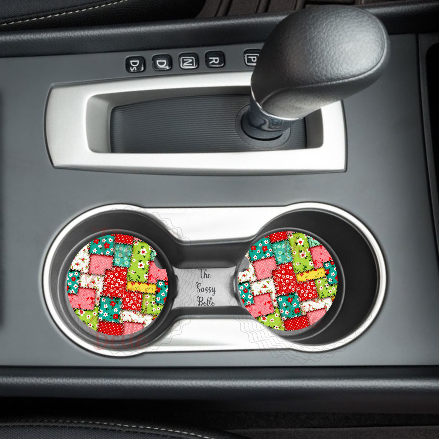Patchwork Quilt Country Shabby Car Coasters, Soft Neoprene Material, Car Cup Holders Set of Two, Fashionable Car Accessories