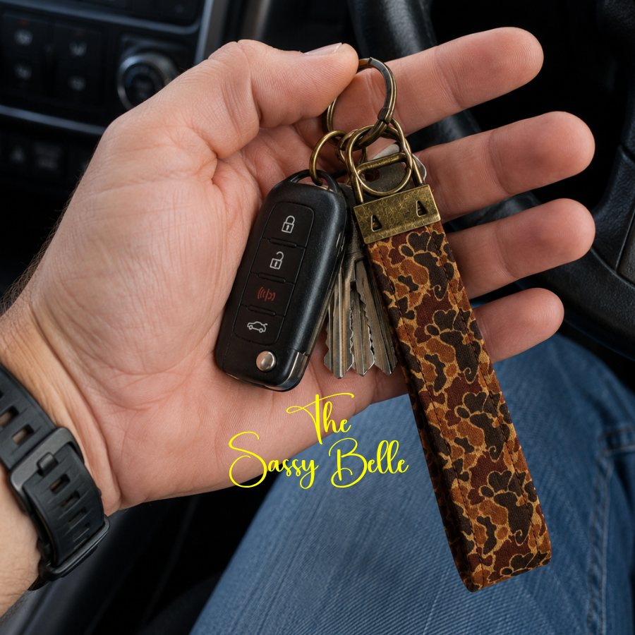 Camo Keychain Strap | Old School Brown Duck Camouflage | Handmade Cotton 5.5" Keychain | Car Key Holder