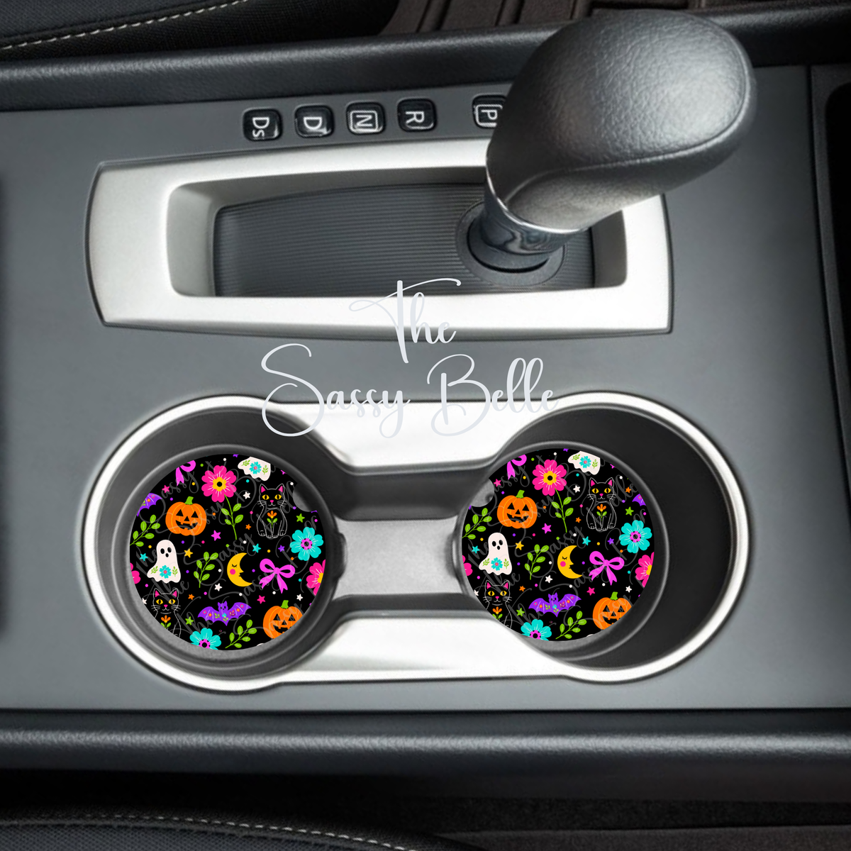 Halloween Car Coasters, Set of Two, Spooky Season Vehicle Decor, Interior Auto Accessories, Neoprene Car Coasters