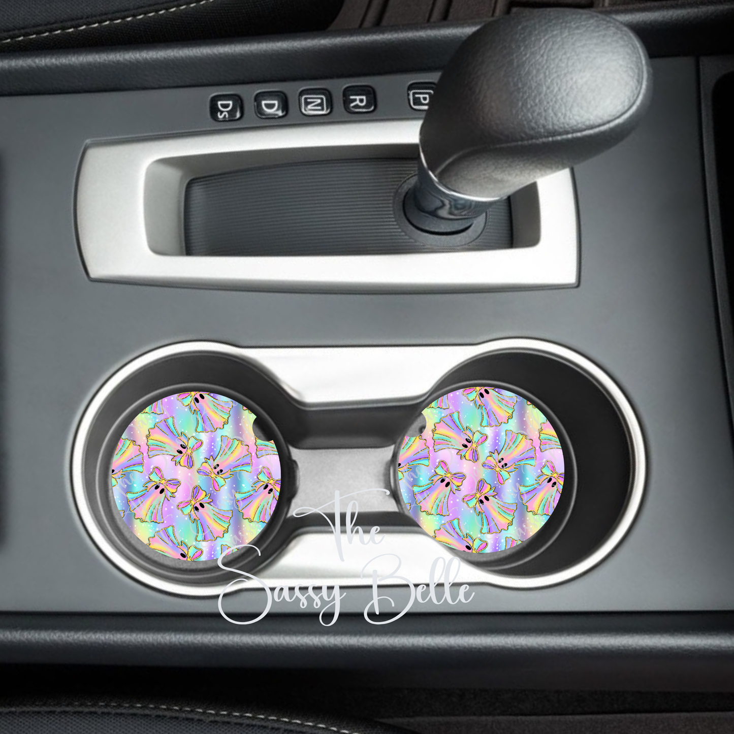 Holographic Ghost Halloween Car Coaster, Neoprene Car Cup Inserts, Halloween Decor, Interior Vehicle Accessories Set of Two