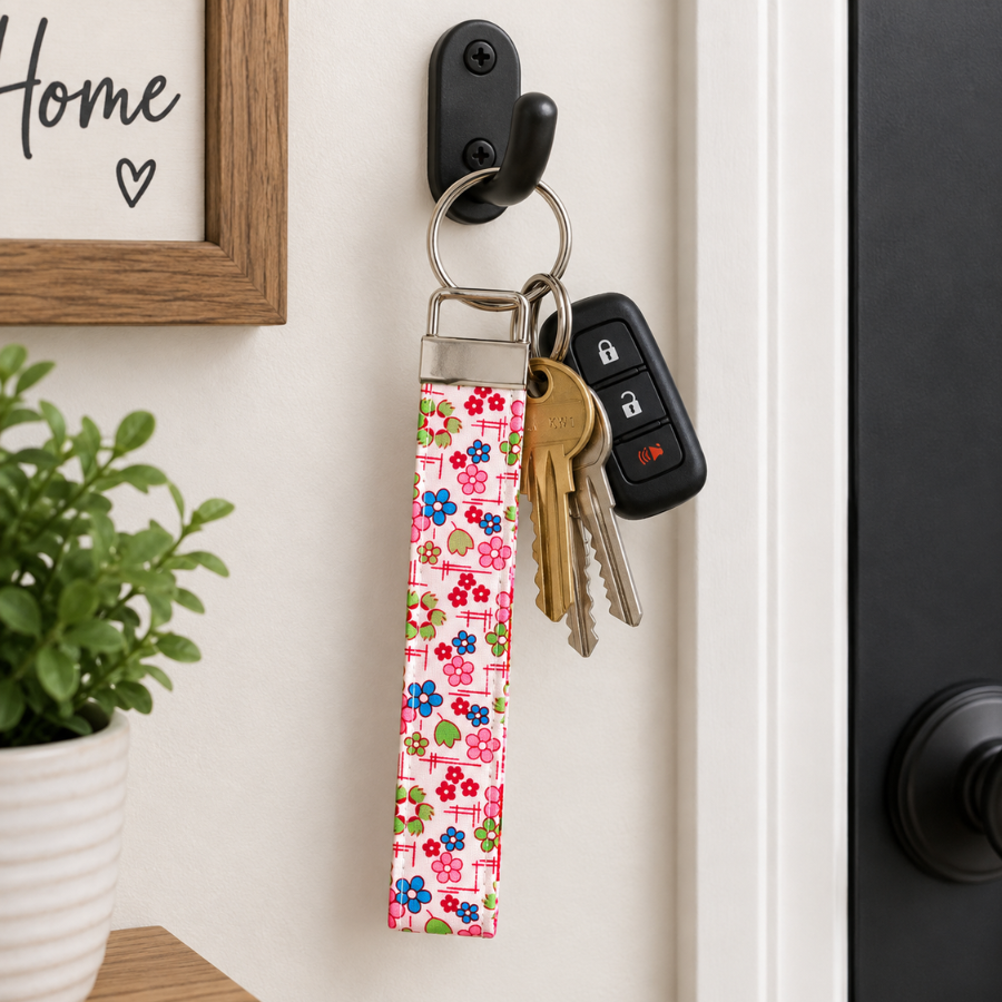 Floral Keychain Wristlet, Colorful Flowers, Cute Keychain Strap, Accessories