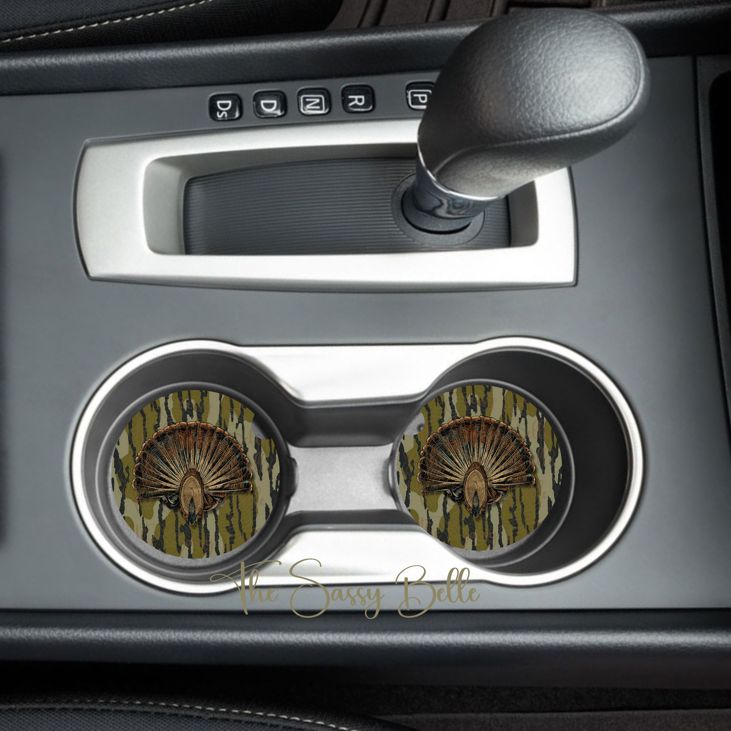Turkey Timber Camo Car Coasters, Set of Two, Neoprene Car Cup Holder, Interior Car Accessories