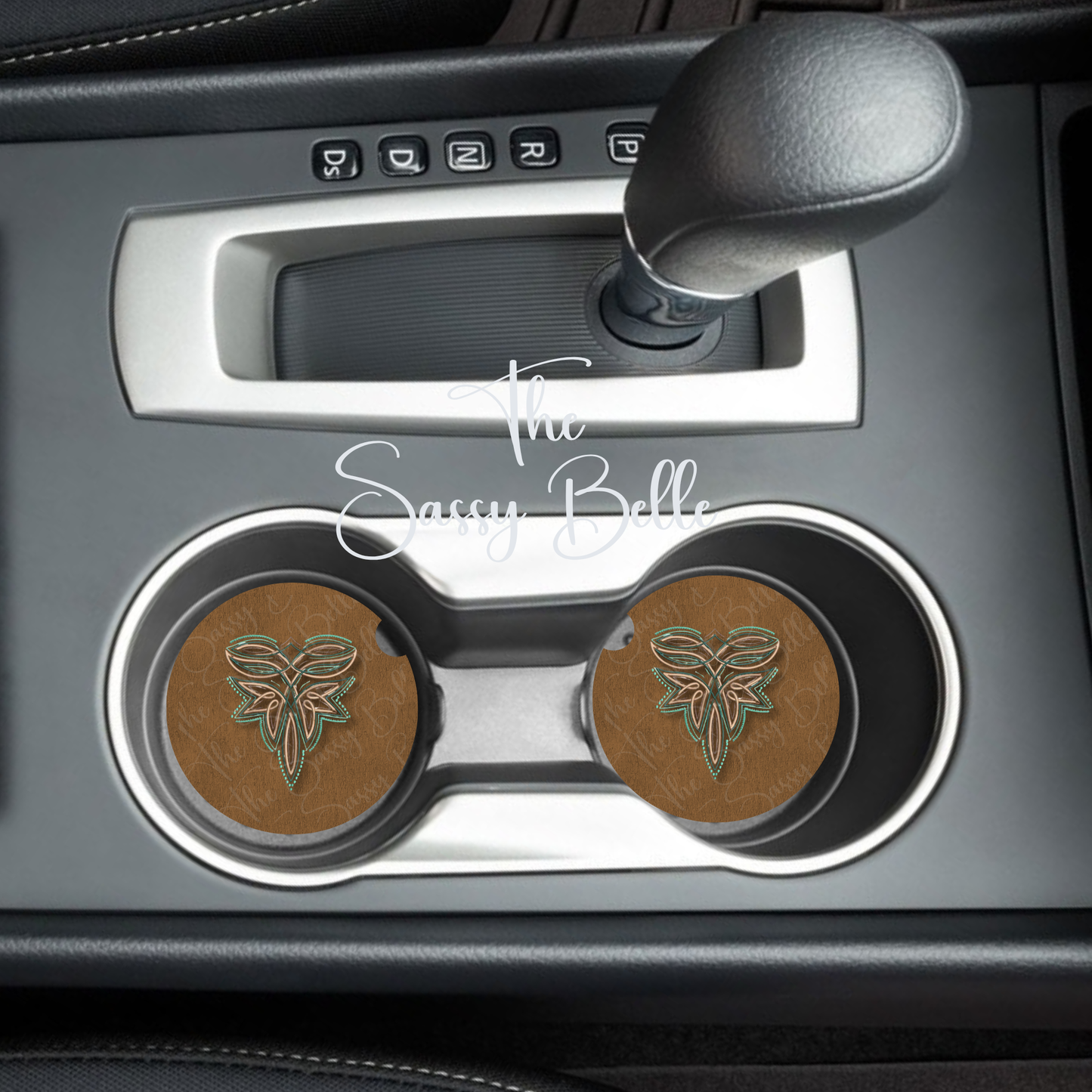 Western Car Coasters Set of Two, Boot Stitch Design, Neoprene Car Coasters, Interior Auto Accessories, Western Decor