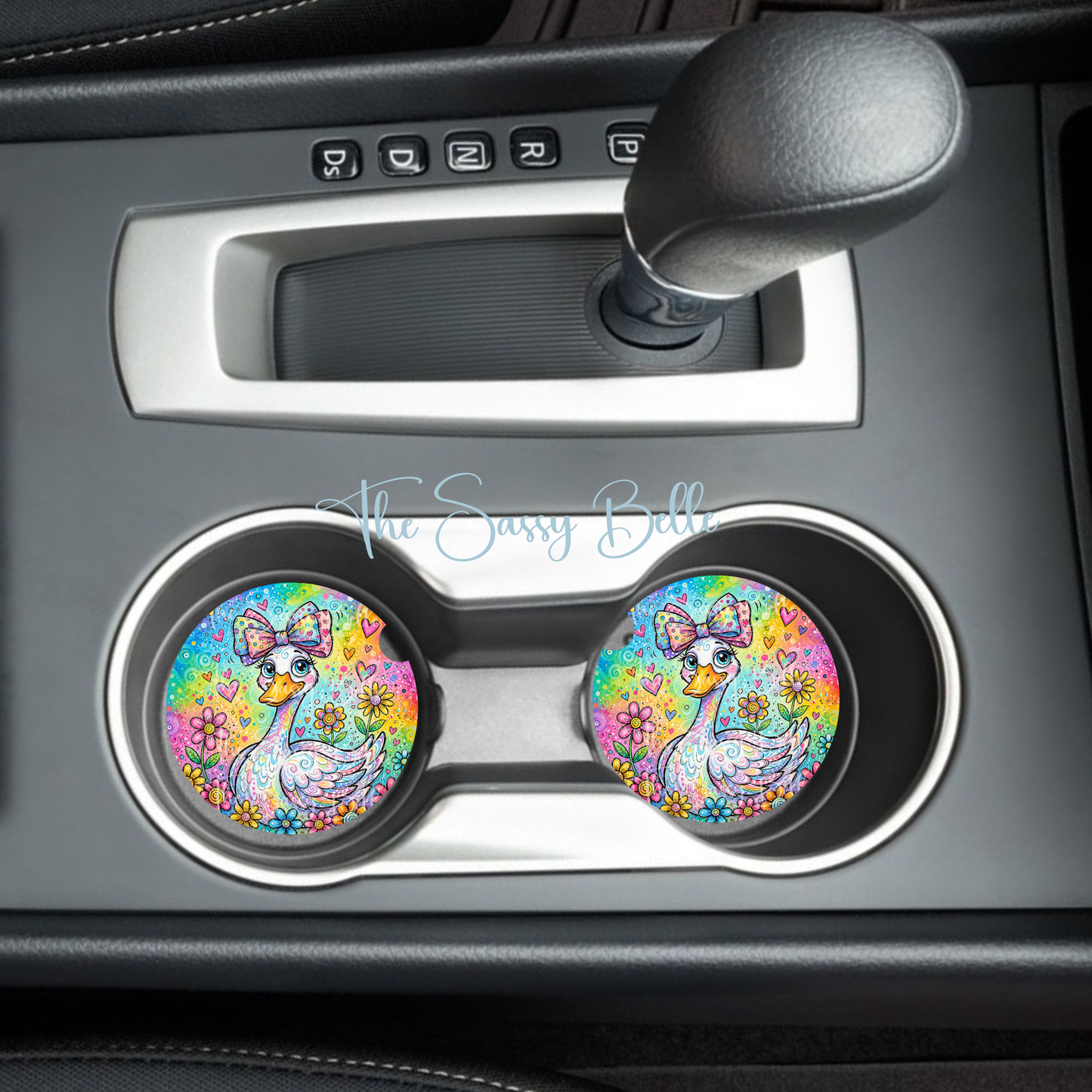 Silly Goose Car Coasters, Set of Two, Neoprene Car Cup Holder, Interior Car Accessories