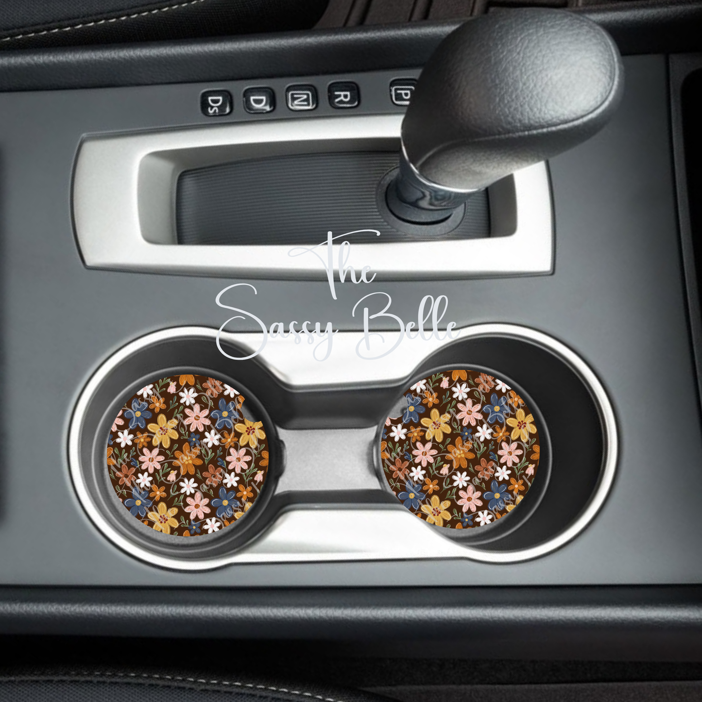Fall Floral Car Coasters, Autumn Decor, Interior Vehicle Decor and Accessories, Car Cup Holder, Neoprene Car Coaster, Cute Car Gift
