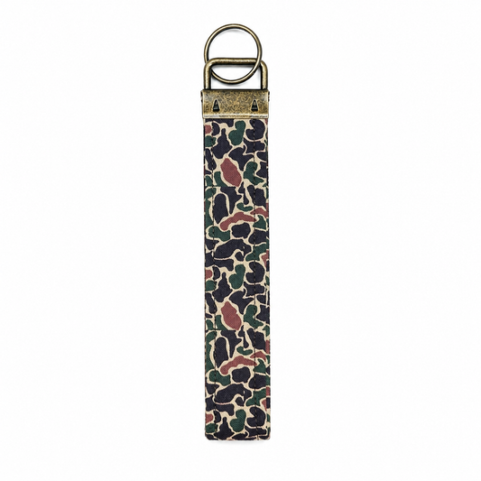 Camo Keychain Strap, Old School Dark Green Duck Camouflage, Handmade Cotton 5.5" Keychain,  Car Key Holder