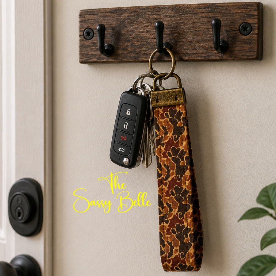 Camo Keychain Strap | Old School Brown Duck Camouflage | Handmade Cotton 5.5" Keychain | Car Key Holder