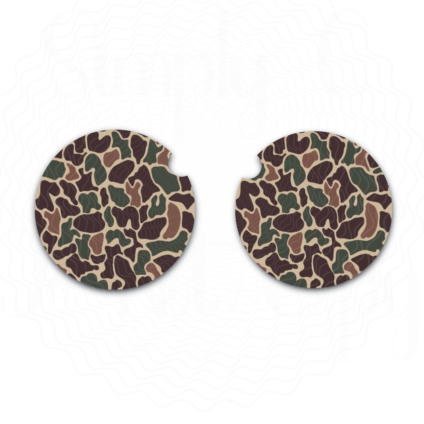 Dark Green Duck Camo Car Coasters, Car Cup Holder Set of Two, Neoprene Car Coasters
