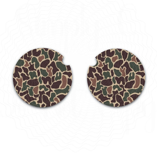 Dark Green Duck Camo Car Coasters, Car Cup Holder Set of Two, Neoprene Car Coasters