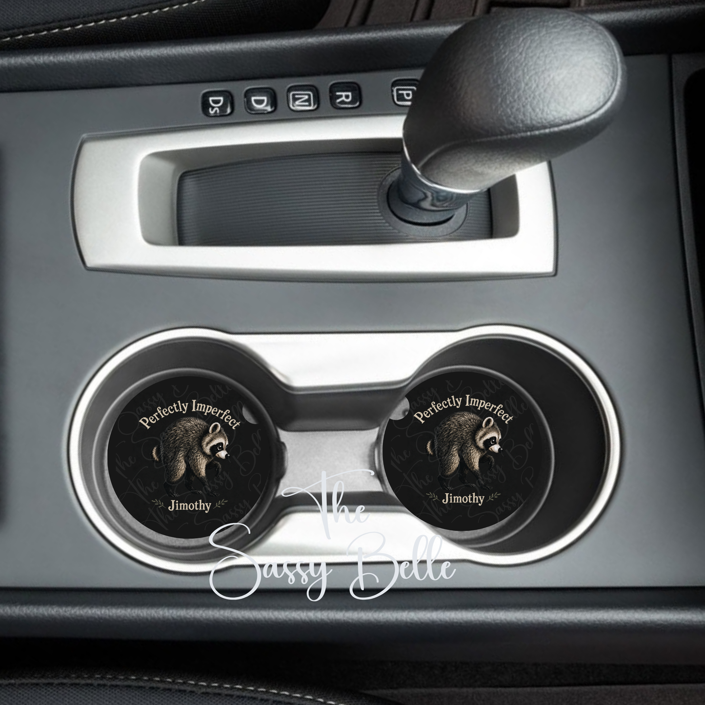 Jimothy the Raccoon Perfectly Imperfect Car Coasters, Set of Two Neoprene Car Coasters, Interior Auto Accessories