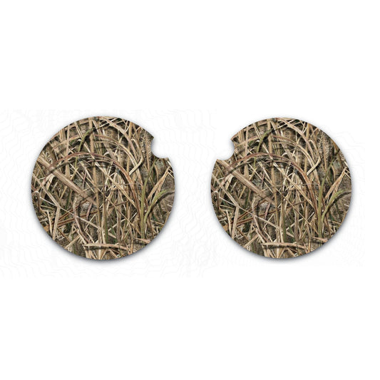 Shadow Grass Camo Car Coasters, Car Cup Holders, Auto Accessories, Nature Inspired Coasters, Set of Two, Soft Neoprene Material