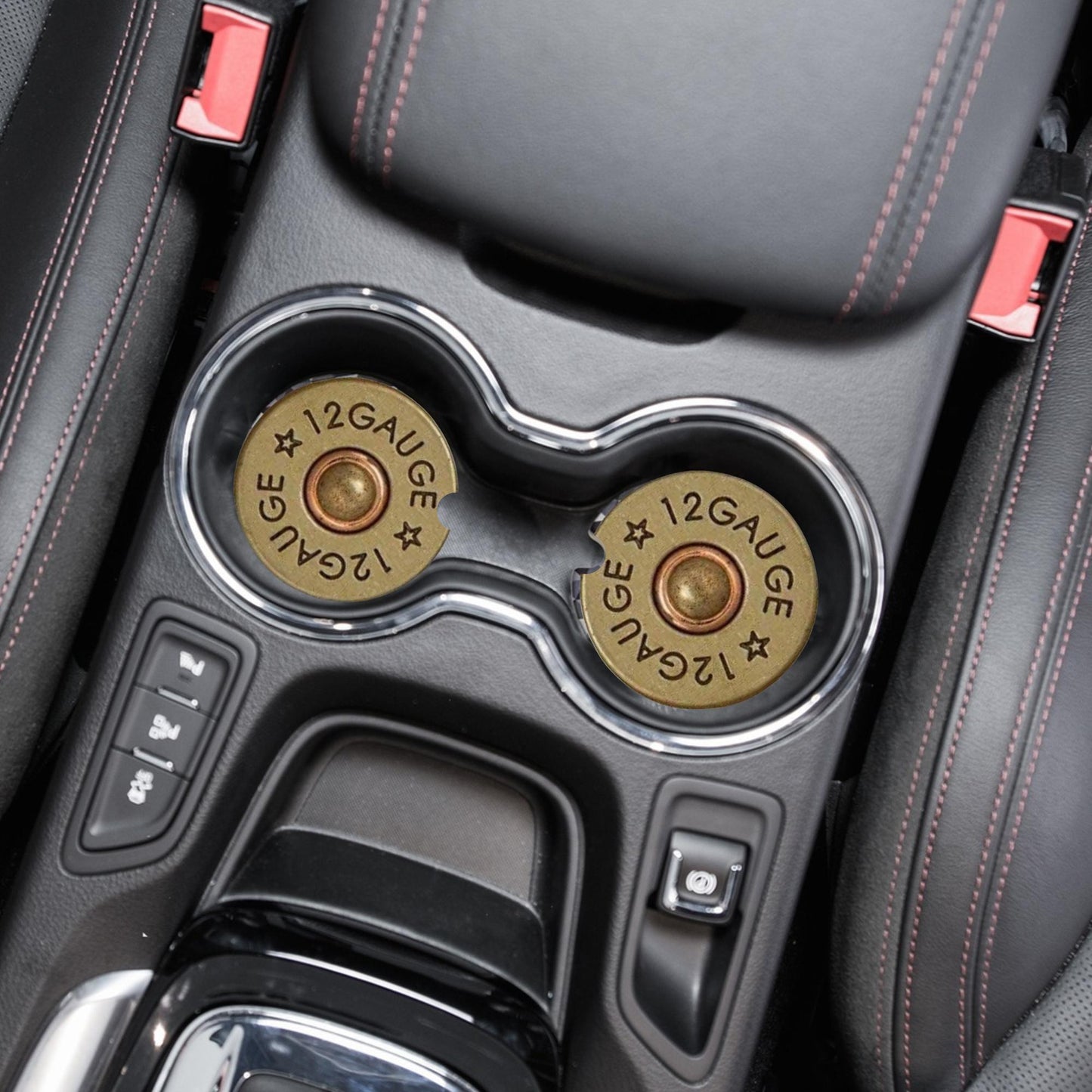 12 Gauge Car Coaster, Auto Accessories for Outdoorsmen, Hunting Themed Auto Decor, Neoprene Coasters Set of Two