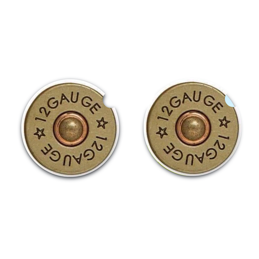12 Gauge Car Coaster, Auto Accessories for Outdoorsmen, Hunting Themed Auto Decor, Neoprene Coasters Set of Two