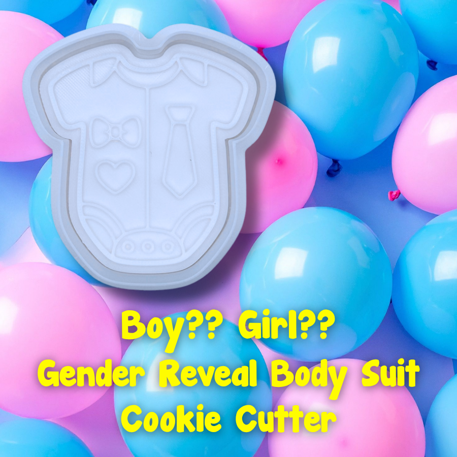 Gender Reveal Baby Bodysuit Cookie Cutter & Stamp Set