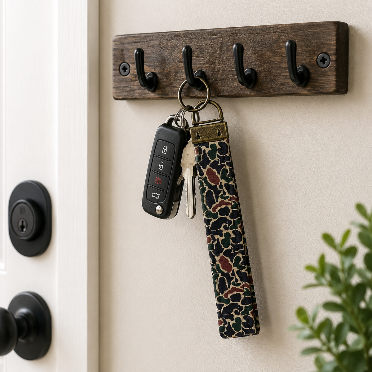 Camo Keychain Strap, Old School Dark Green Duck Camouflage, Handmade Cotton 5.5" Keychain,  Car Key Holder