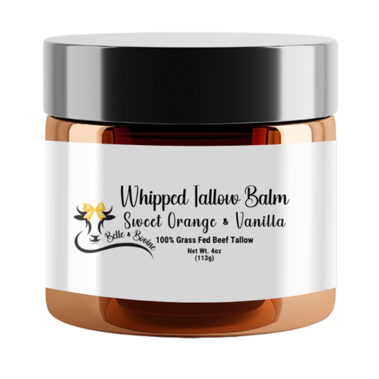 Beef Tallow Whipped Tallow Balm Moisturizer - Sweet Orange & Vanilla Scented, 100% Grass Fed Beef Tallow, Belle & Bovine