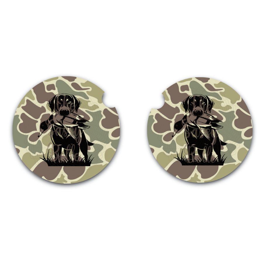 Old School Green Duck Camo Car Coasters, Set of Two, Car Cup Holder