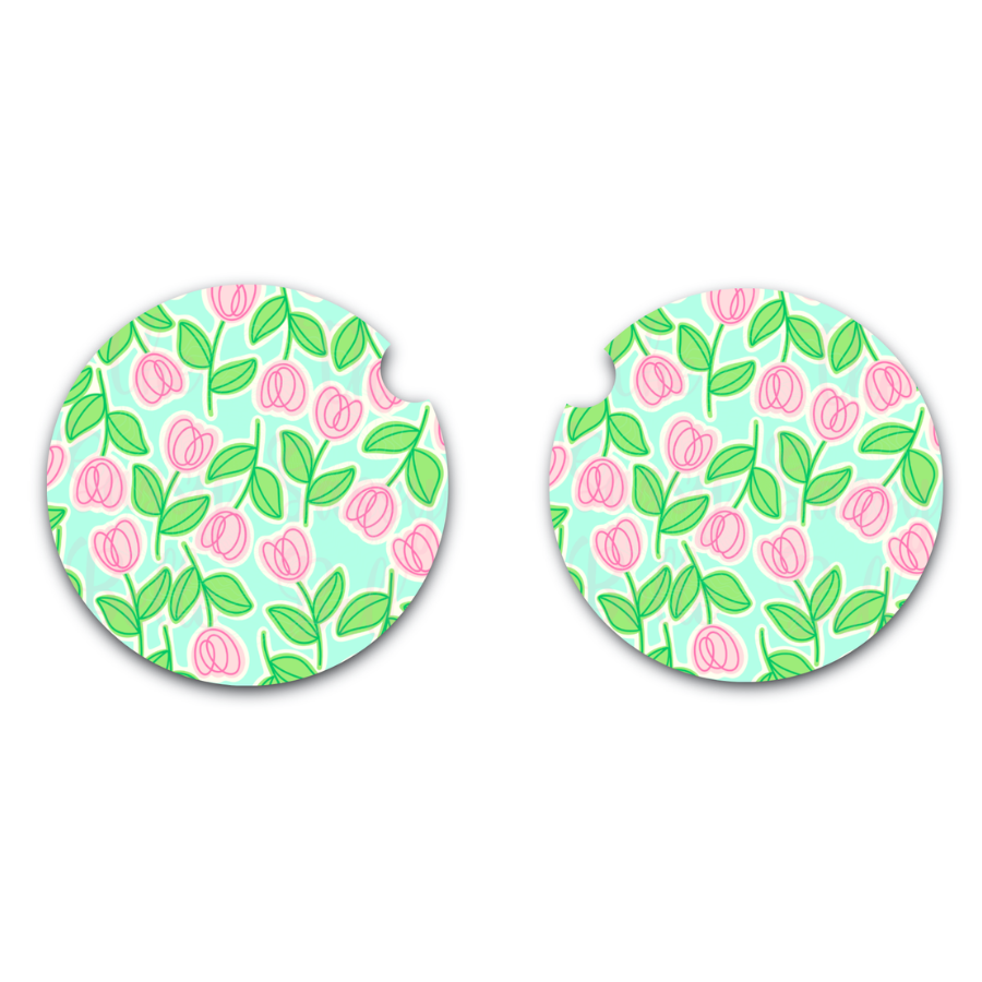 Tulip Floral Car Coaster, Neoprene Car Coasters, Interior Auto Accessories, Cute and Floral Vehicle Decor