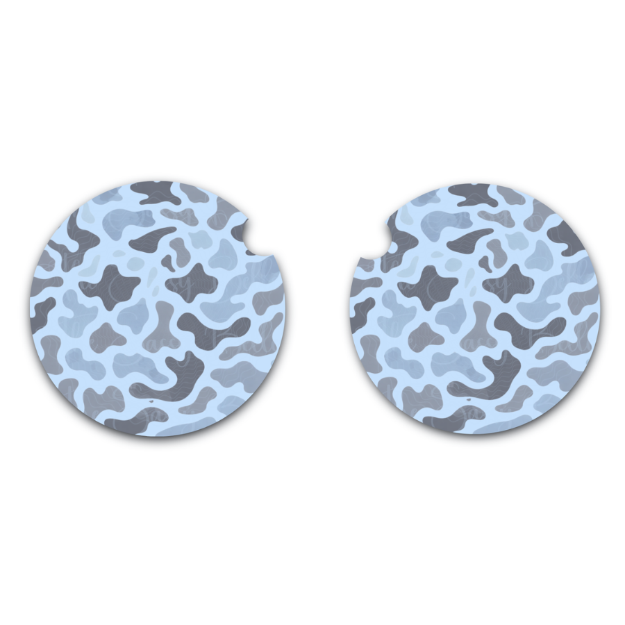 Blue Camo Car Coasters (2 Pack) | Soft Neoprene Cup Holder Inserts | Absorbent Anti-Slip 2.75” Trendy Auto Accessories Car Cup Holder | Light Blue