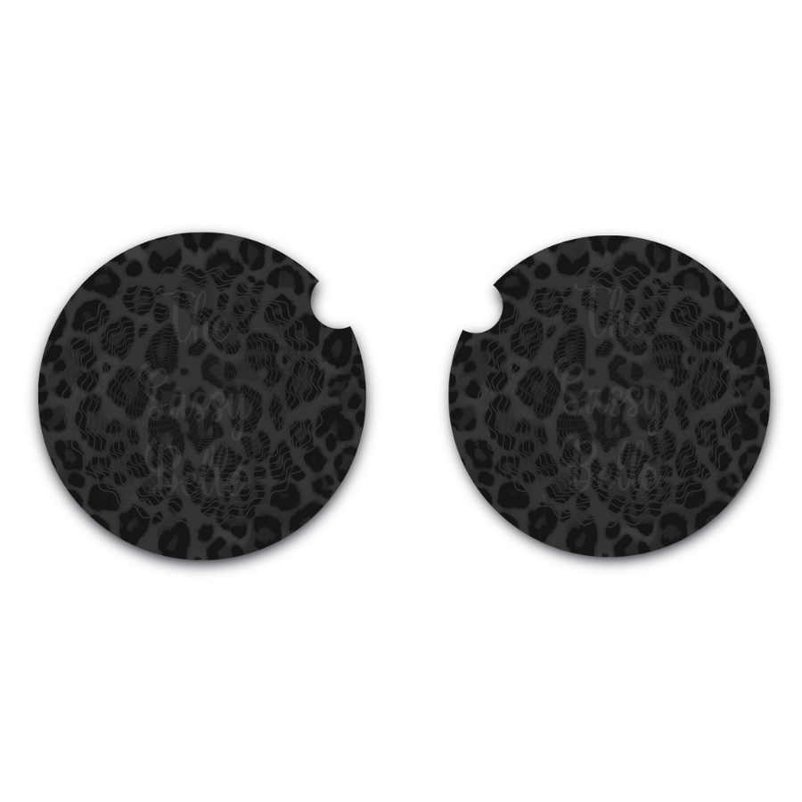 Black Leopard Cheetah Print Car Coasters for Cup Holders, 2 Pack Neoprene Absorbent Anti Slip Coasters, Car Interior Accessories
