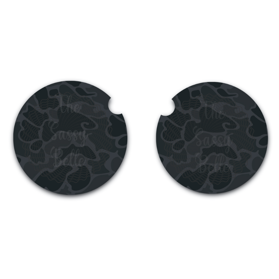 Blackout Old School Camo Car Coasters, Neoprene Car Coasters, Car Cup Holder, Set of Two, Auto Accessories