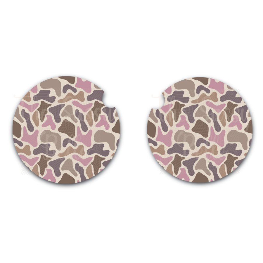 Pink Duck Camo, Old School Camo Car Coasters Set of Two, Car Cup Holder, Interior Car Accessories, Soft Neoprene Material