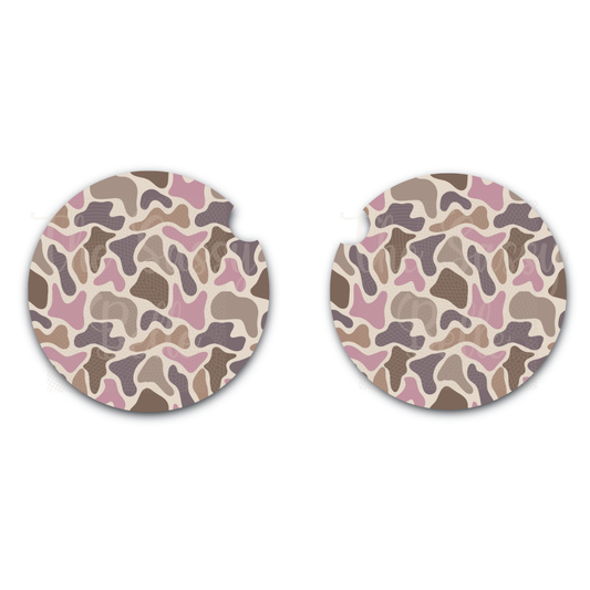 Pink Duck Camo, Old School Camo Car Coasters Set of Two, Car Cup Holder, Interior Car Accessories, Soft Neoprene Material
