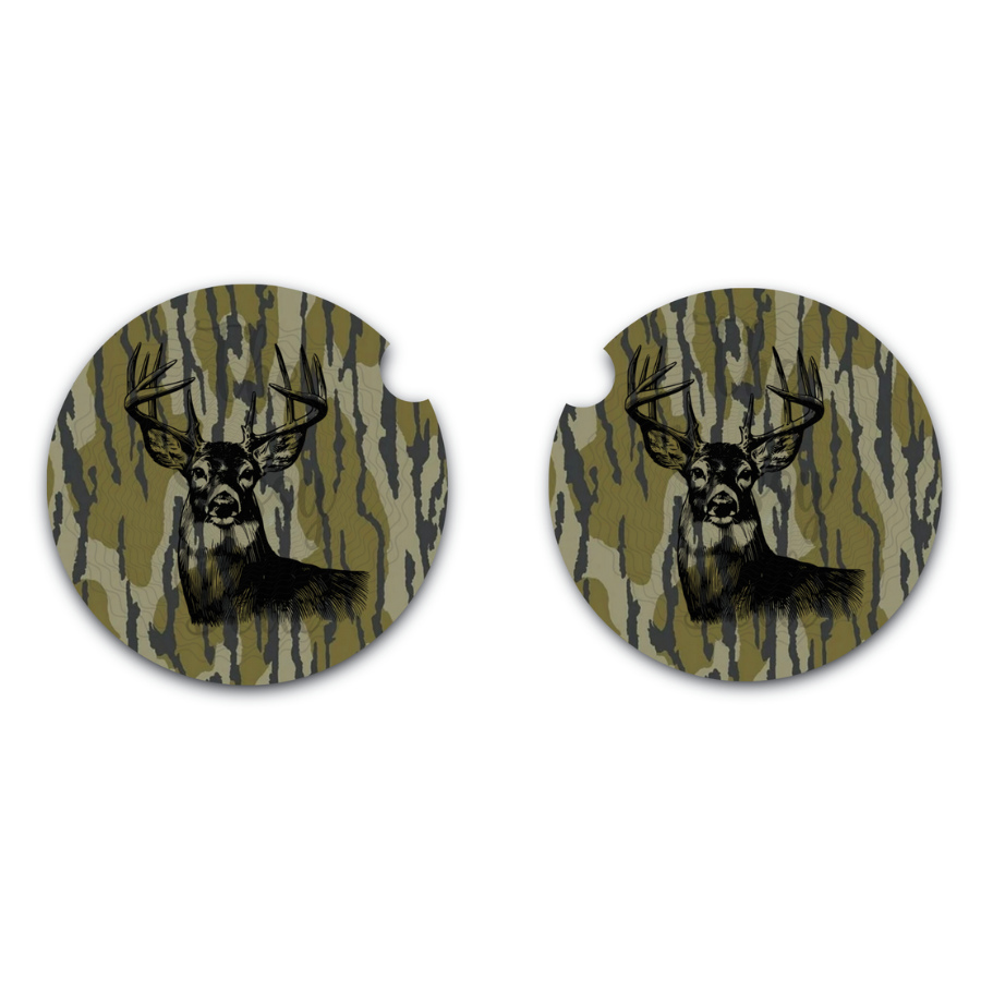 Bottomland Inspired Camo Buck Car Coasters, Soft Neoprene Material, Car Accessories, Set of Two
