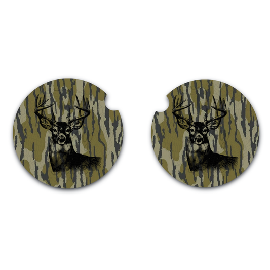 Bottomland Inspired Camo Buck Car Coasters, Soft Neoprene Material, Car Accessories, Set of Two