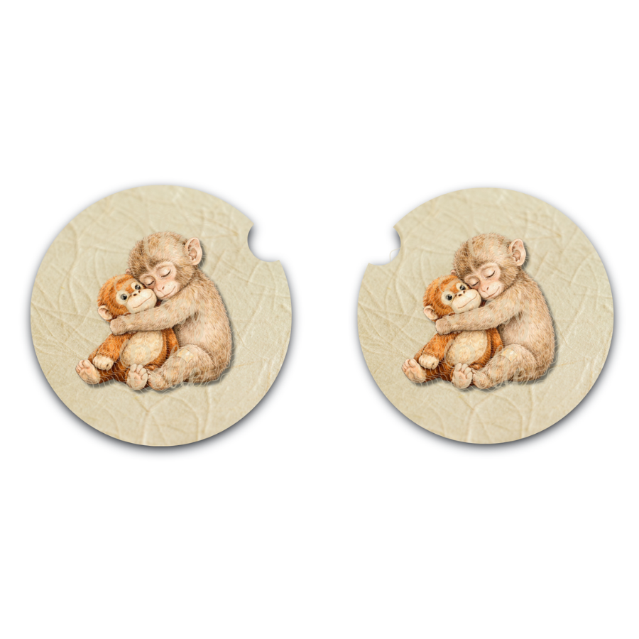 Punch Car Coasters, Punch the Baby Monkey, Emotional Support Monkey, Car Cup Inserts, Neoprene Car Coasters, Set of Two, Interior Auto Accessories, Soft and Flexible Car Coasters