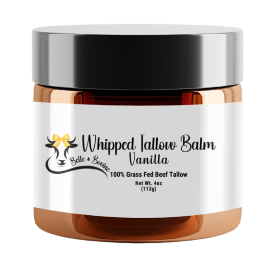Beef Tallow Whipped Tallow Balm Moisturizer - Vanilla Scented, 100% Grass Fed Beef Tallow, Belle & Bovine