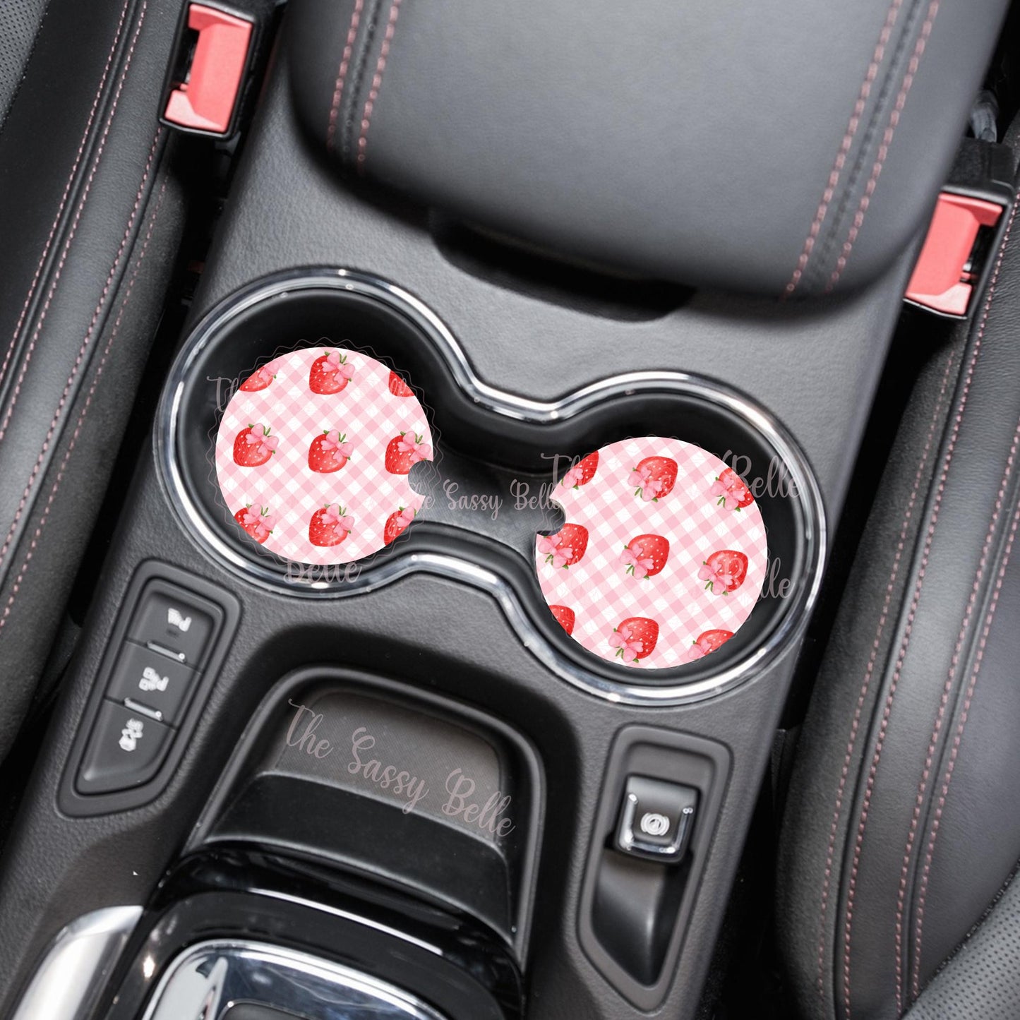 Strawberry Car Coasters, Neoprene Car Coasters - Set of Two, Cute Car Accessories