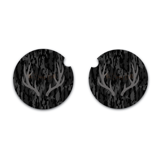 Blackout Bottomland Inspired Antler Car Coasters Set of 2 | Hunting Neoprene Cup Holder Coasters