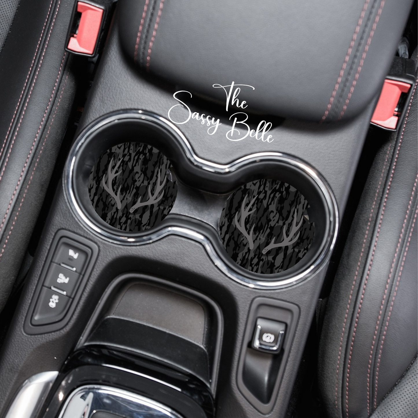 Blackout Bottomland Inspired Antler Car Coasters Set of 2 | Hunting Neoprene Cup Holder Coasters