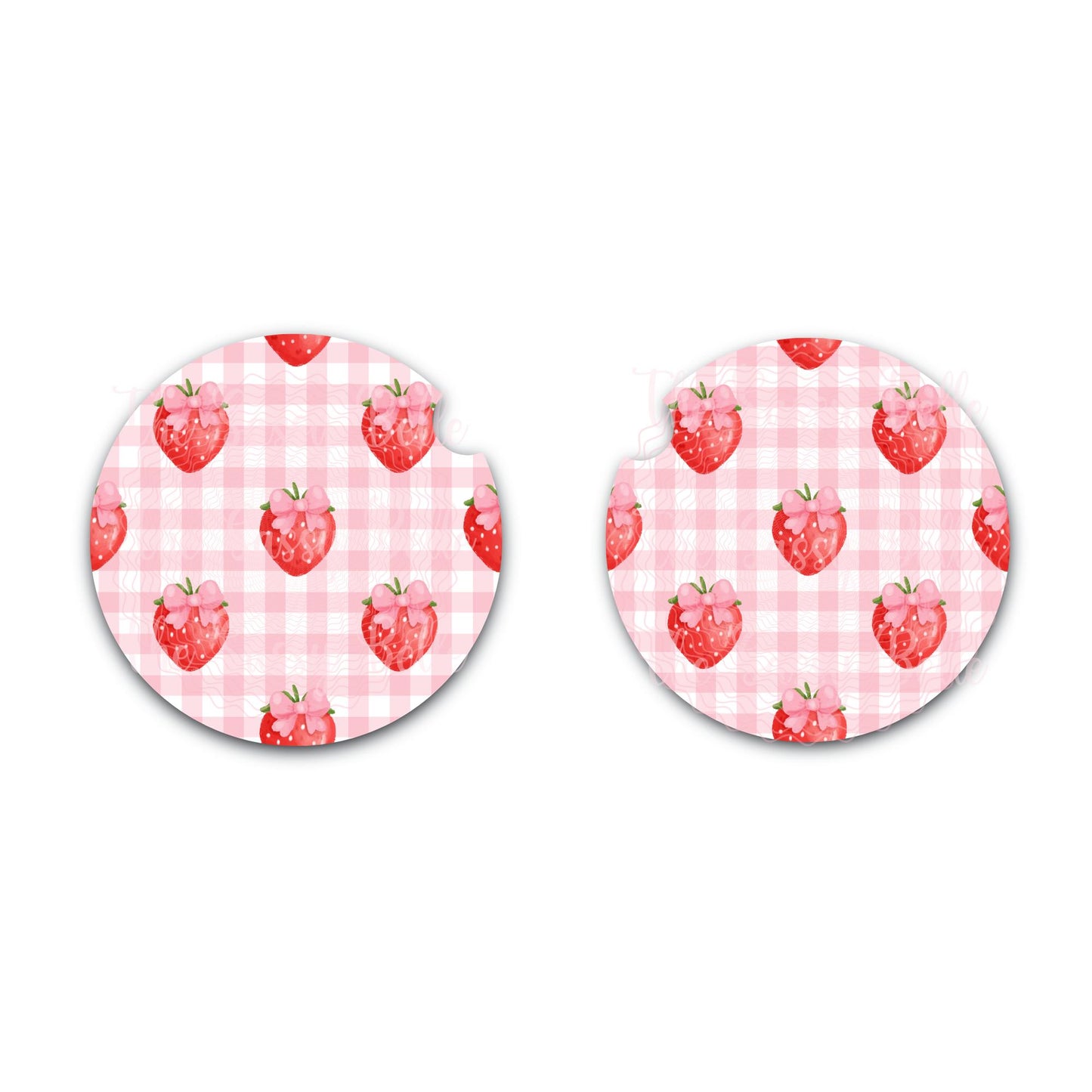Strawberry Car Coasters, Neoprene Car Coasters - Set of Two, Cute Car Accessories