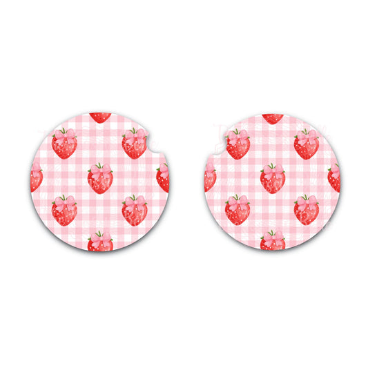 Strawberry Car Coasters, Neoprene Car Coasters - Set of Two, Cute Car Accessories