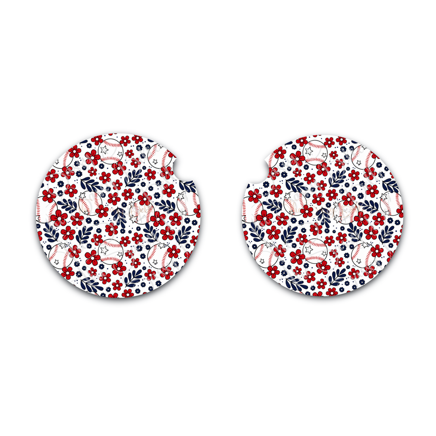 Floral Baseball Car Coasters | Baseball Mom Car Accessories | Softball Cup Holder Coasters | Cute Sports Car Decor Set of 2 | Neoprene Car Coasters