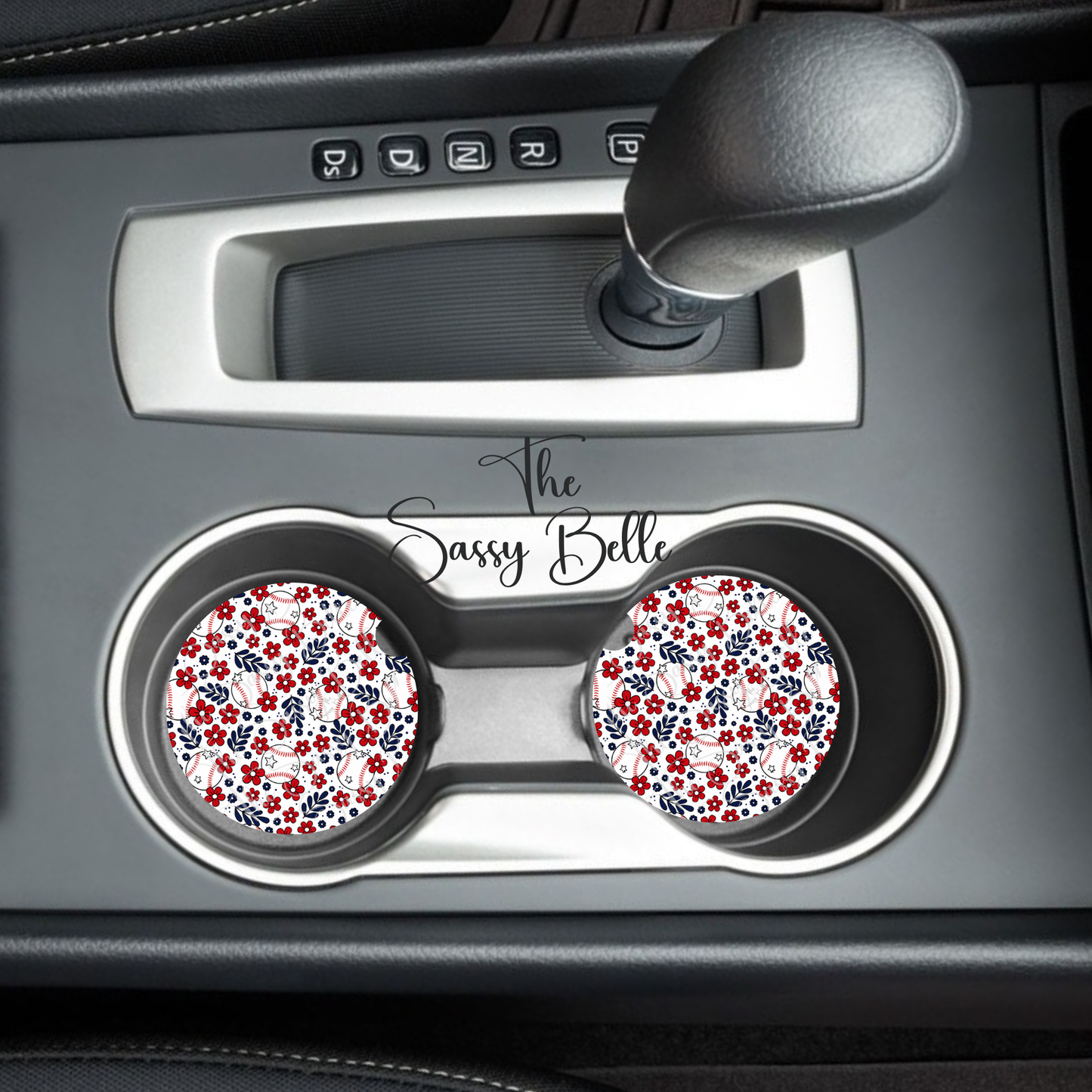 Floral Baseball Car Coasters | Baseball Mom Car Accessories | Softball Cup Holder Coasters | Cute Sports Car Decor Set of 2 | Neoprene Car Coasters