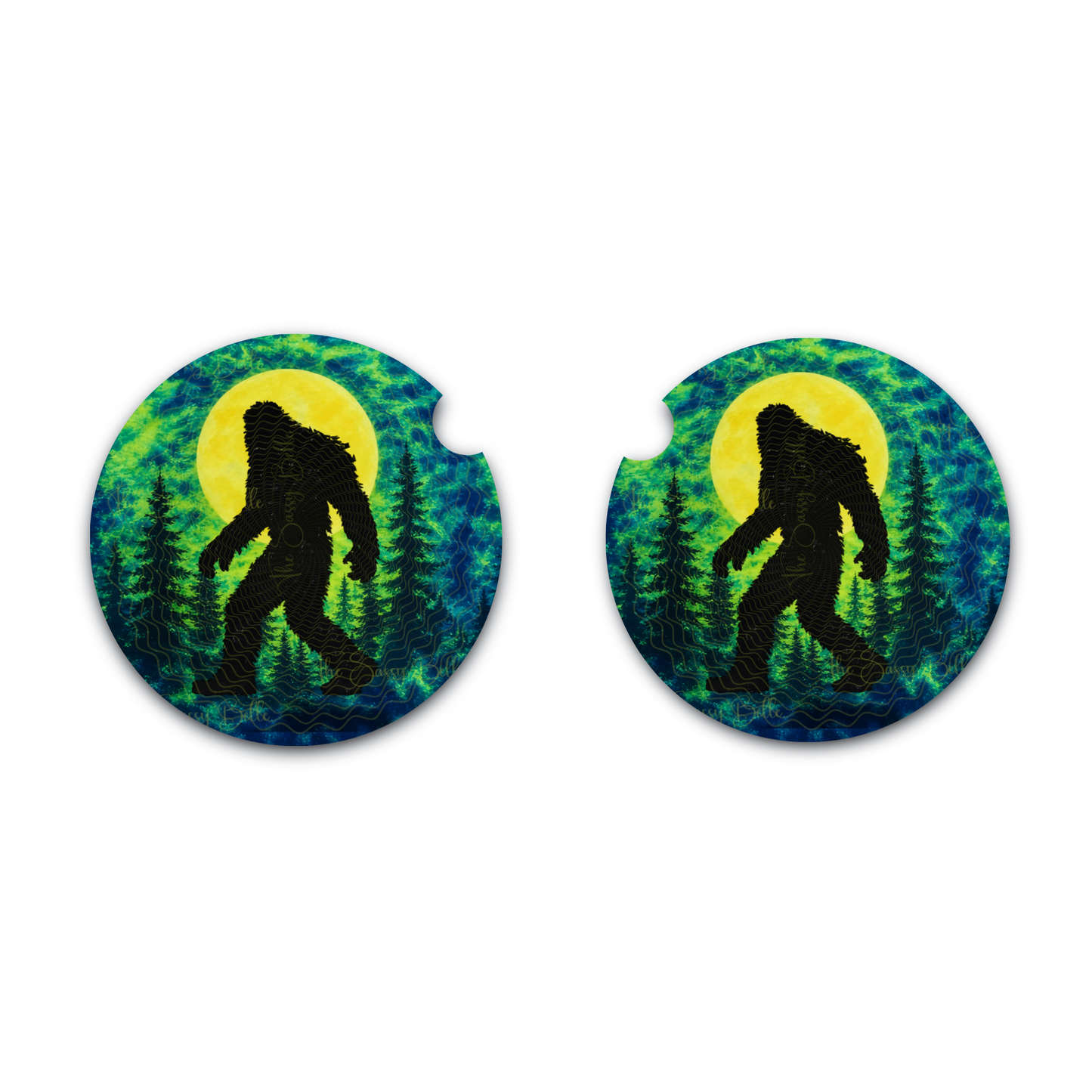 Big Foot Car Coasters, Soft and Flexible Neoprene Car Cup Inserts, Set of Two, Interior Auto Accessories, Big Foot Fan Gift