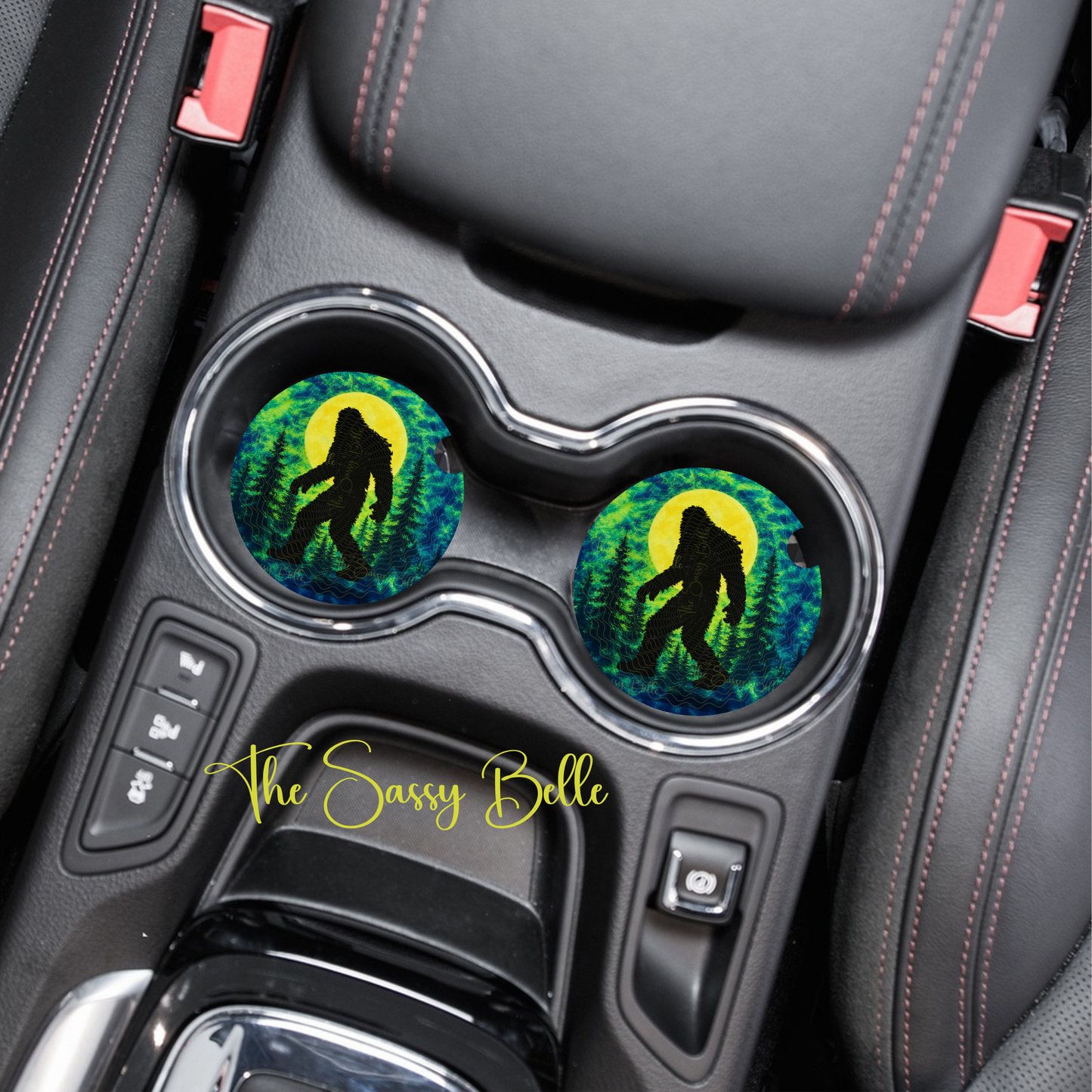 Big Foot Car Coasters, Soft and Flexible Neoprene Car Cup Inserts, Set of Two, Interior Auto Accessories, Big Foot Fan Gift