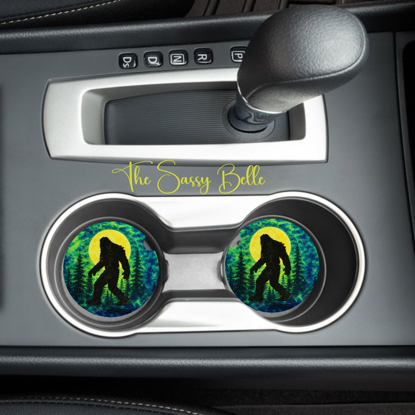 Big Foot Car Coasters, Soft and Flexible Neoprene Car Cup Inserts, Set of Two, Interior Auto Accessories, Big Foot Fan Gift
