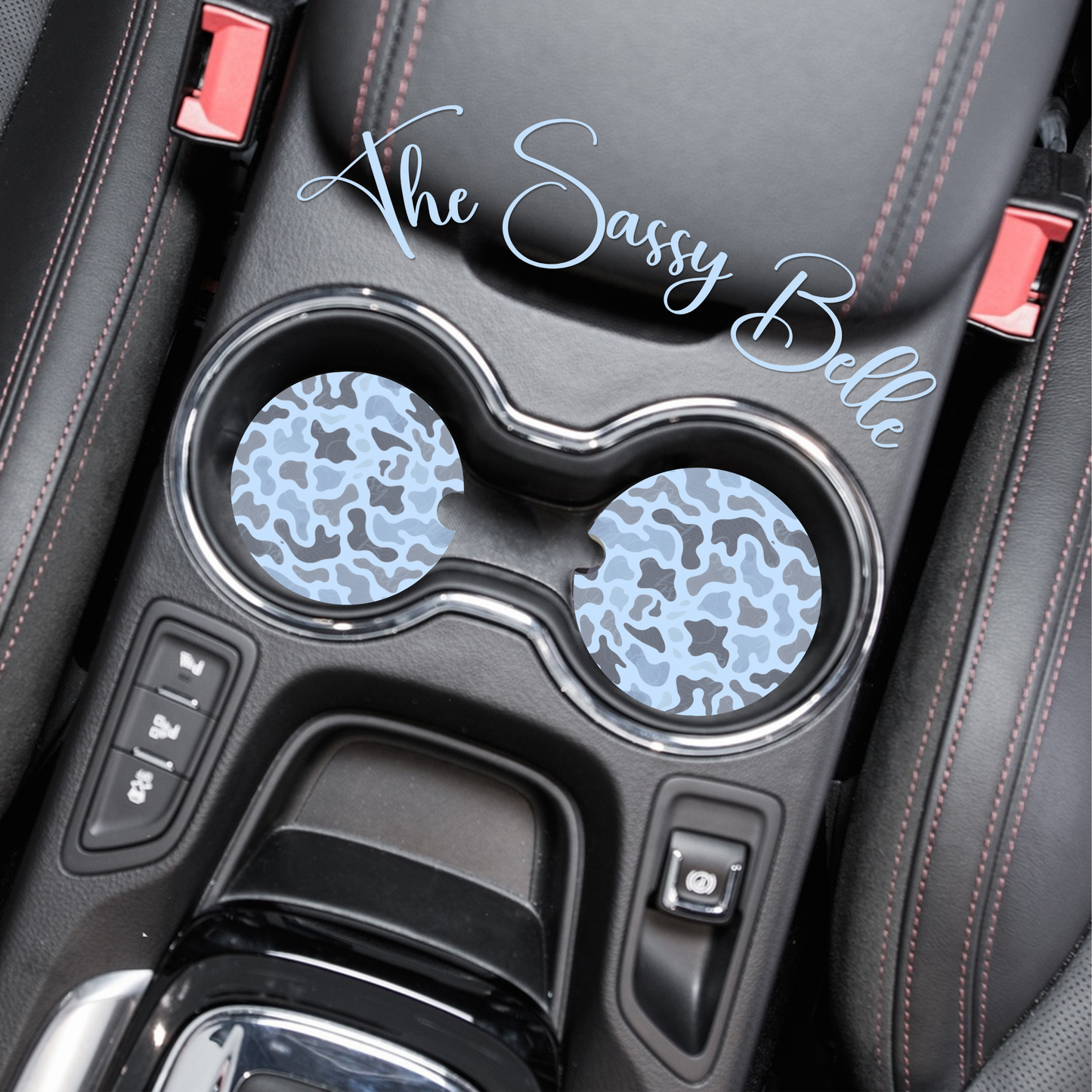 Blue Camo Car Coasters (2 Pack) | Soft Neoprene Cup Holder Inserts | Absorbent Anti-Slip 2.75” Trendy Auto Accessories Car Cup Holder | Light Blue