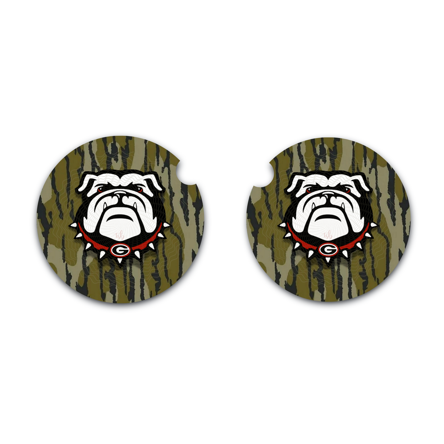 Bulldog Camo Car Coasters Set of 2 Neoprene Vehicle Cup Holder Inserts
