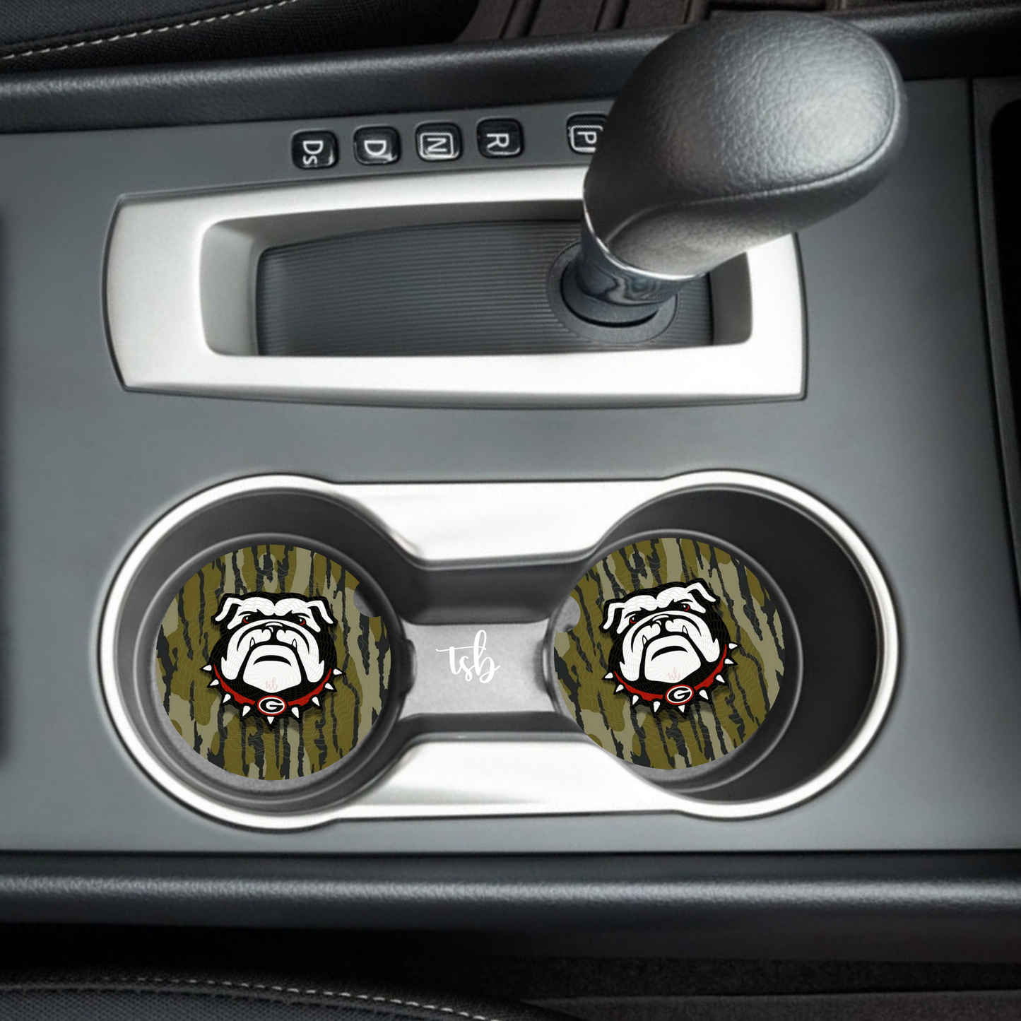 Bulldog Camo Car Coasters Set of 2 Neoprene Vehicle Cup Holder Inserts