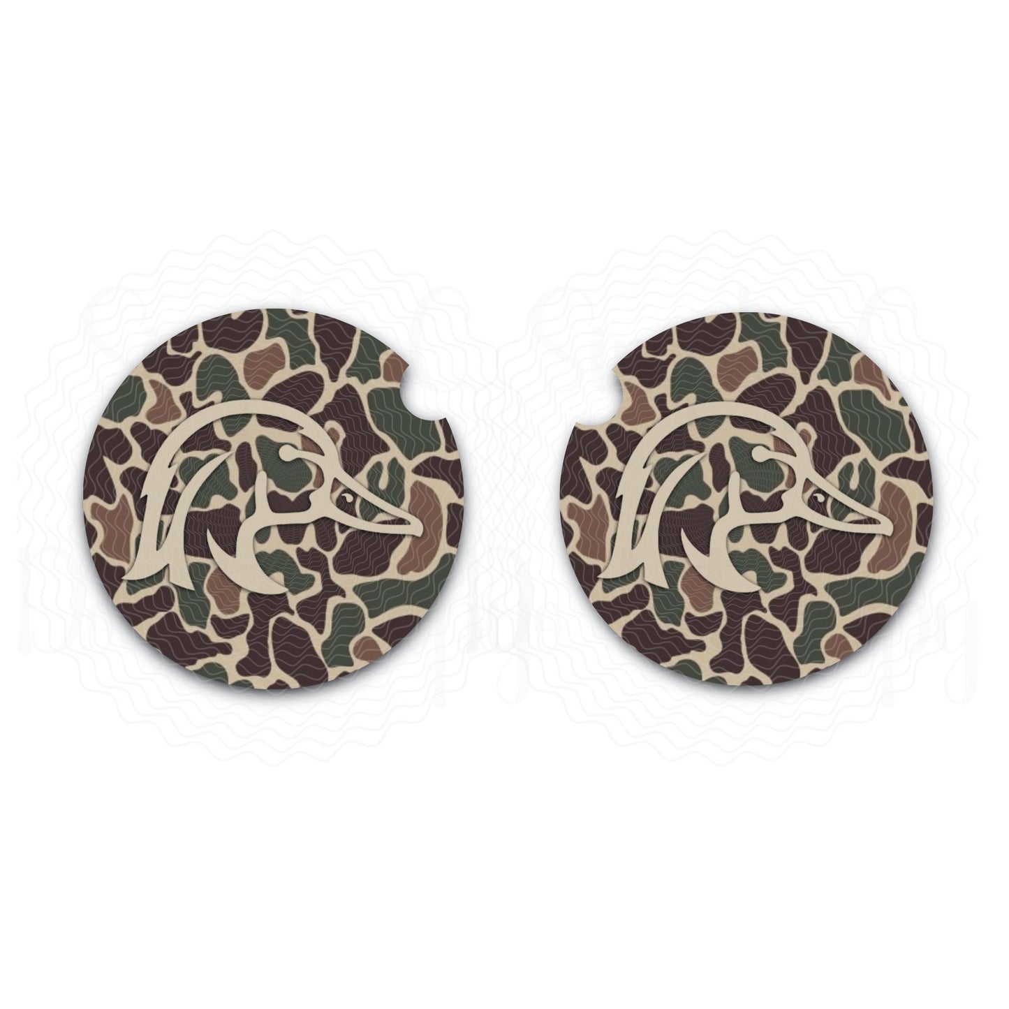 Old School Dark Green Camo Wood Duck Car Coasters, Car Coaster Set of 2, Vehicle Interior Accessories, Car Accessories, Car Cup Holder,