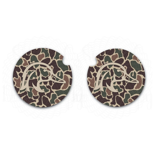 Old School Dark Green Camo Wood Duck Car Coasters, Car Coaster Set of 2, Vehicle Interior Accessories, Car Accessories, Car Cup Holder,