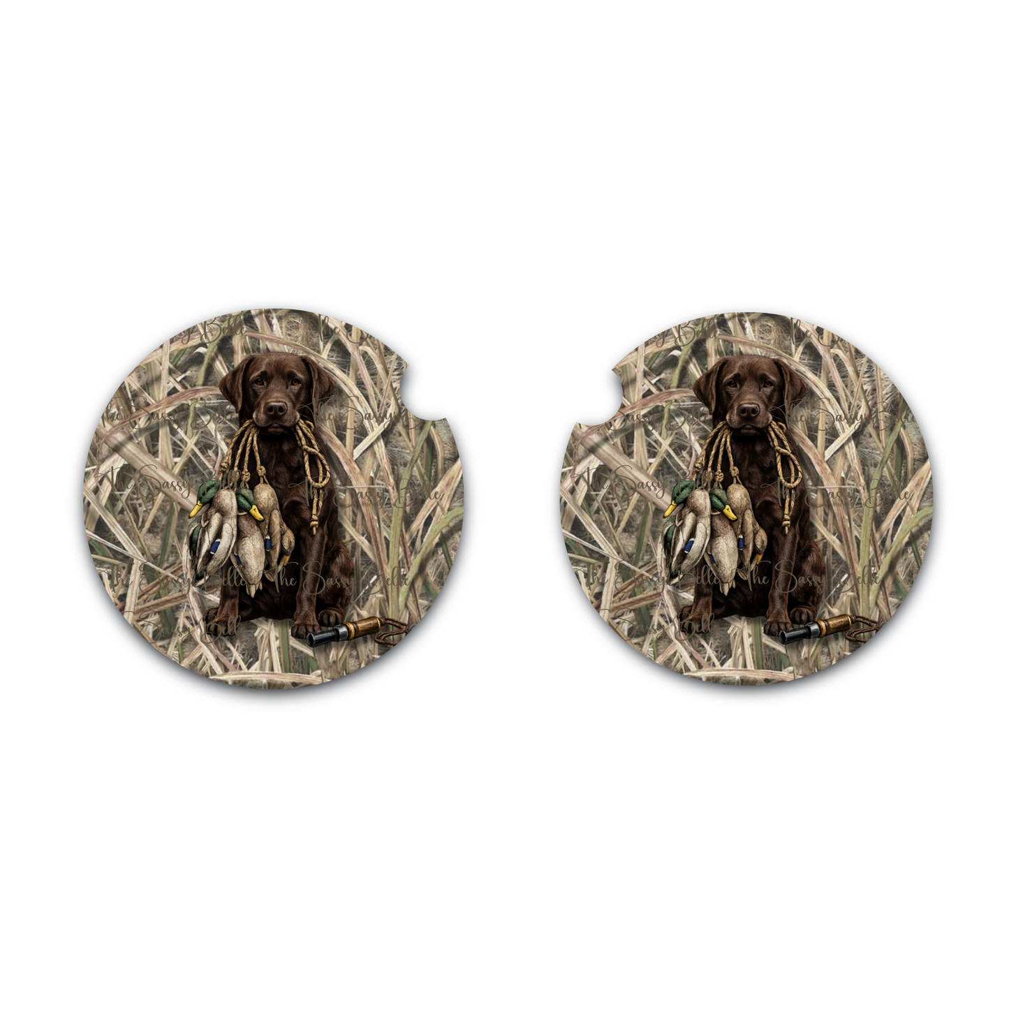 Chocolate Lab Duck Hunting Car Coasters | Hunting Dog Cup Holder Coasters | Duck Hunter Vehicle Accessories | Set of Two (Copy)