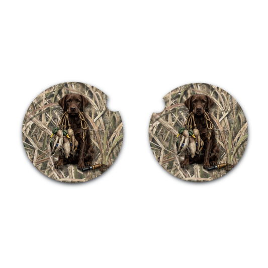 Chocolate Lab Duck Hunting Car Coasters | Hunting Dog Cup Holder Coasters | Duck Hunter Vehicle Accessories | Set of Two (Copy)