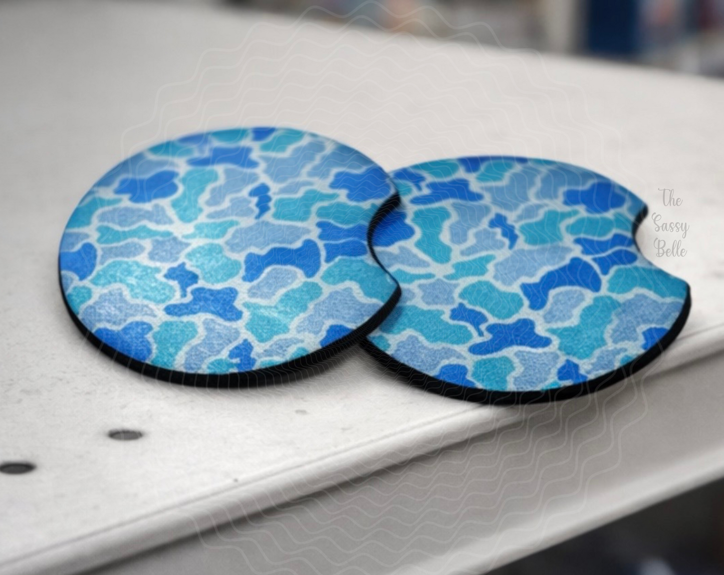 Old School Camo Car Coasters, Blue Duck Camo, Set of Two, Car Cup Holder